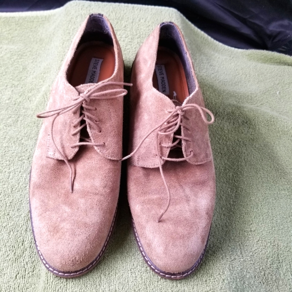 Steve Madden Men's Taupe Suede P-Crane Suede Leather Lace Up Oxfords Size 12